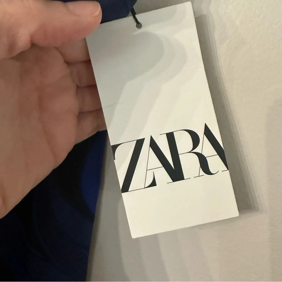 Zara Black and Blue Printed Gathered Midi Skirt with Side Slit Size XL NWT - Picture 8 of 10